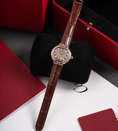 Cartier Tortue 1480 Series 33mm Quartz Movement Rose/White Gold Case Leather Band Watch